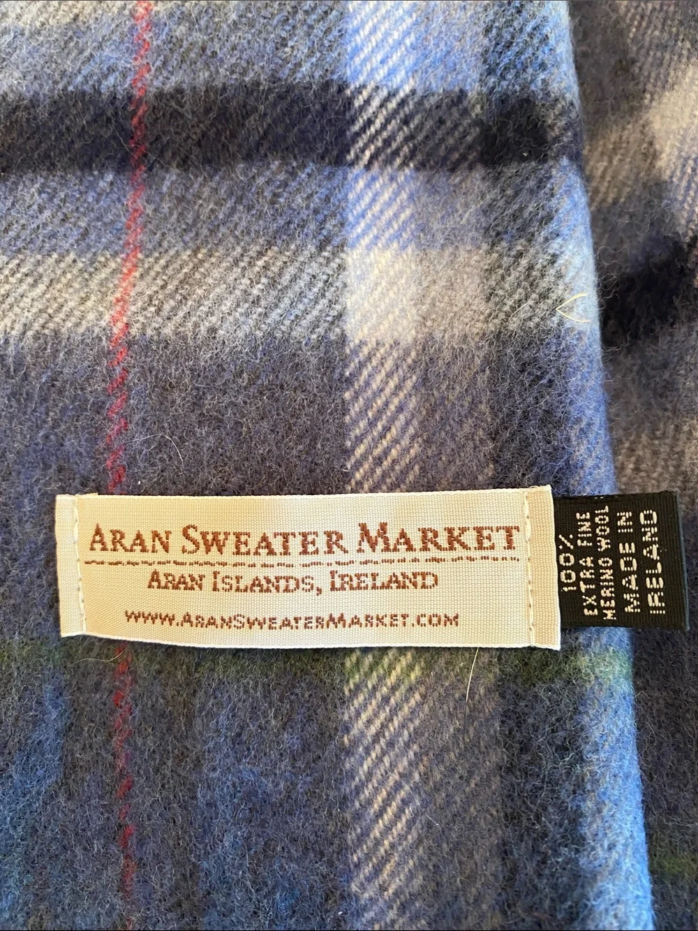 Aran Sweater Market Blue Plaid Rxtra Fine Merino Wool Scarf